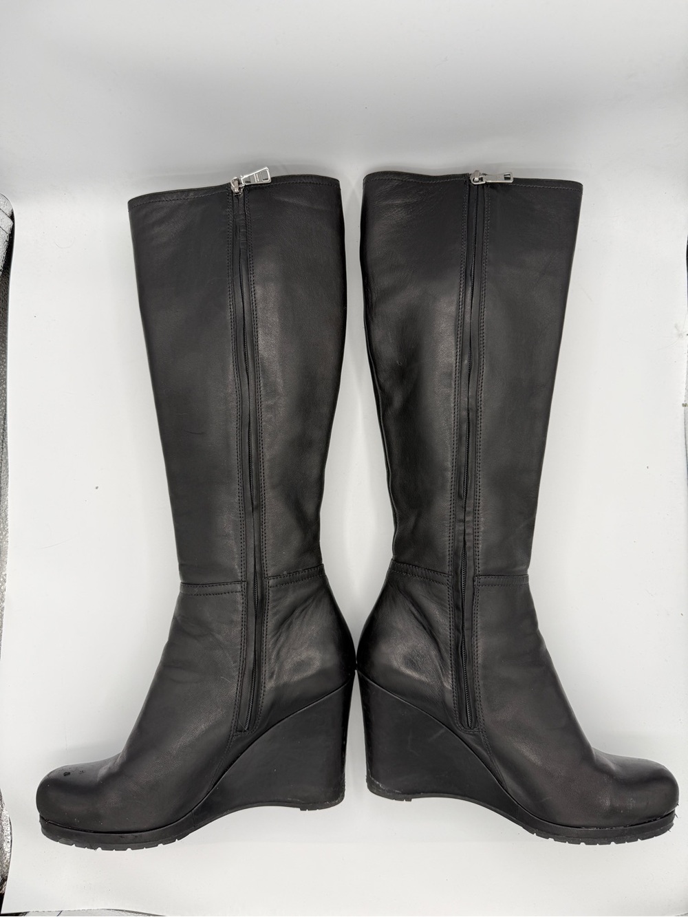 *Authentic* Prada Sport Black Leather Wedge Boots Knee High Quiet Luxury 39 - Picture 2 of 16